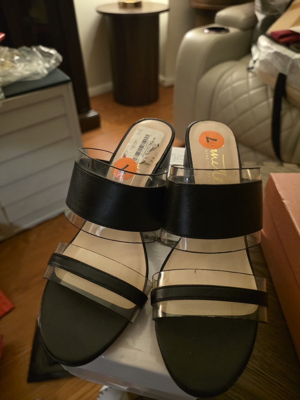 Women's Black Clear-Strap Slide Sandals